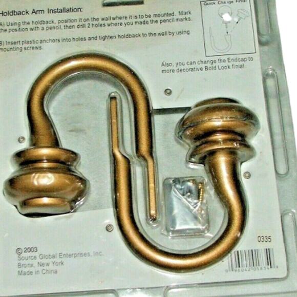 Decorative Drapery Curtain Pullbacks Goldtone Pair‎ of Holdback Arms  Home Decor - Picture 3 of 3